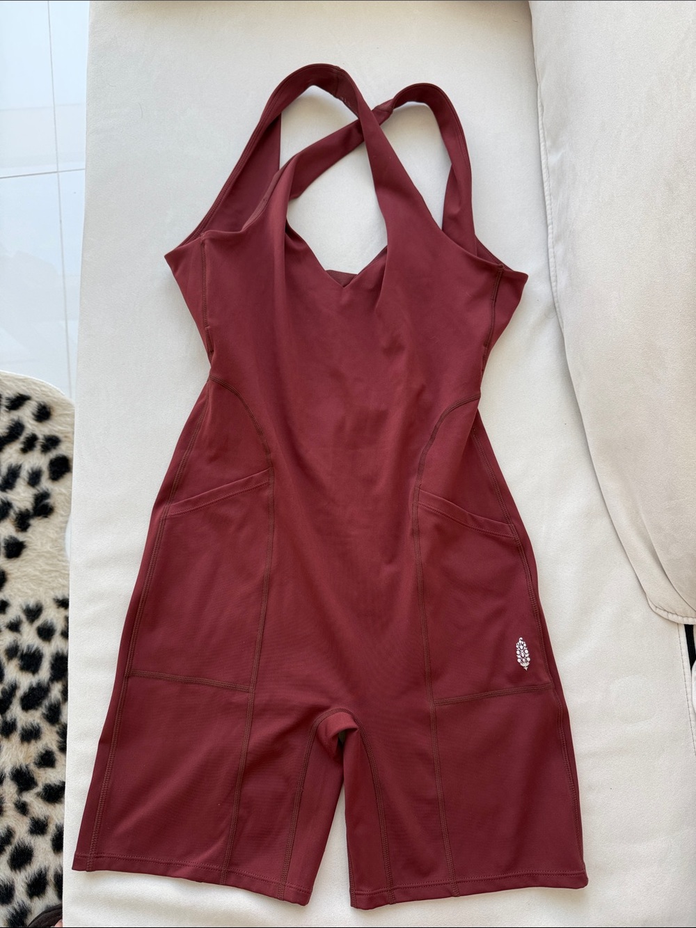 FP Movement by Free People Burgundy Cross-Back Romper with Pockets